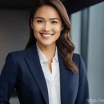 자켓을 활용한 다양한 비즈니스 스타일링 - **Prompt:** A highly professional and confident woman in her early 30s, standing in a brightly lit m...