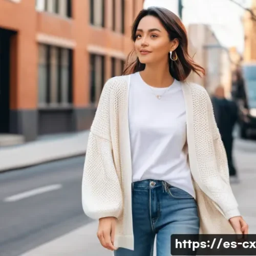 티셔츠 하나로 만드는 다양한 패션 코디법 - A stylish urban casual outfit featuring a woman wearing a plain, high-quality cotton t-shirt under a...