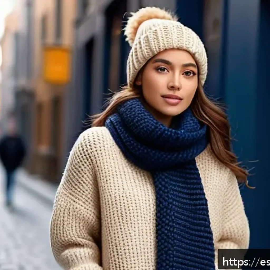 스웨터 스타일링 팁 겨울 패션의 필수 아이템 - A stylish young woman with a slender figure wearing an oversized thick wool sweater in a warm beige ...